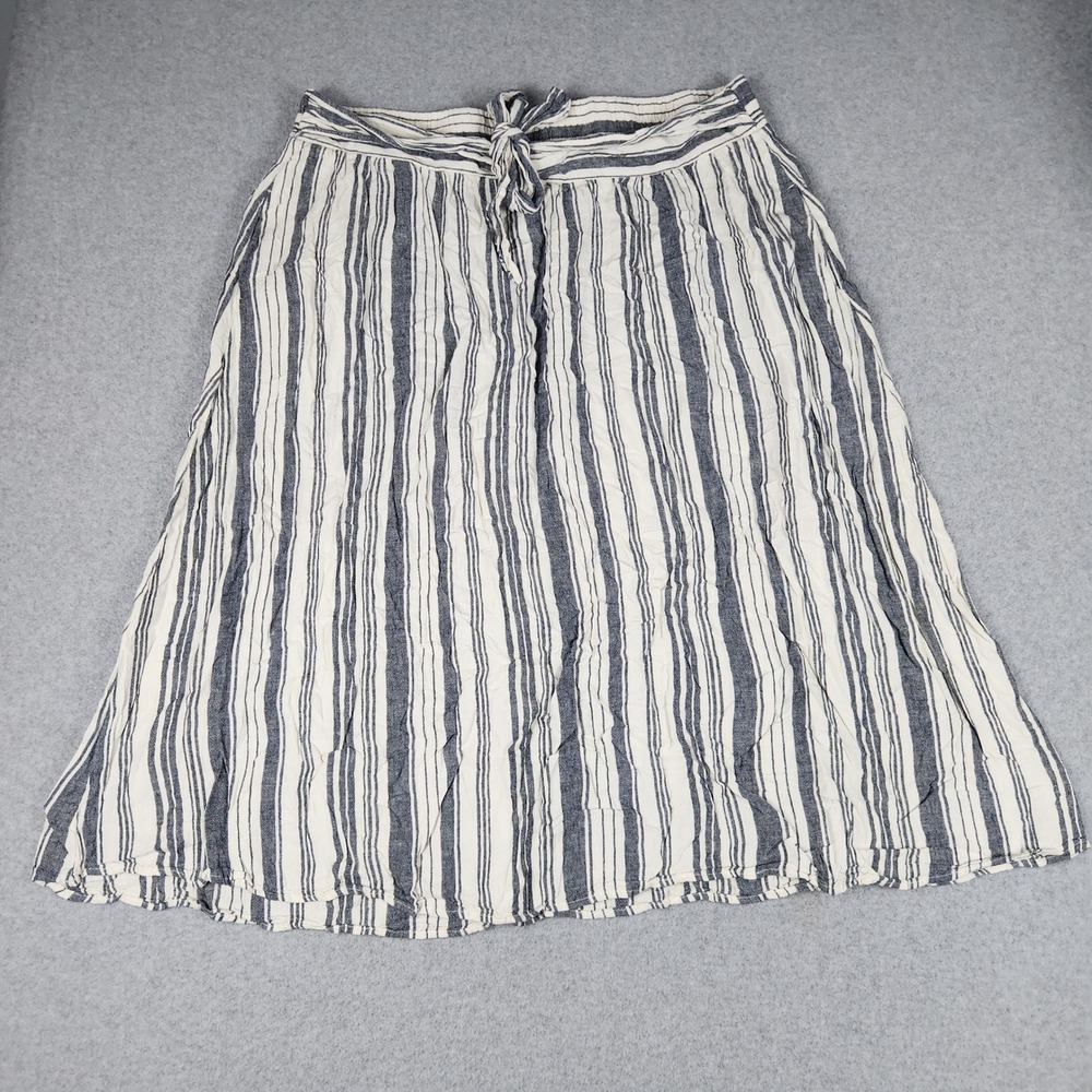 Time and Tru A-Line Skirt Womens 3XL Navy White Striped Linen Blend Tie Waist